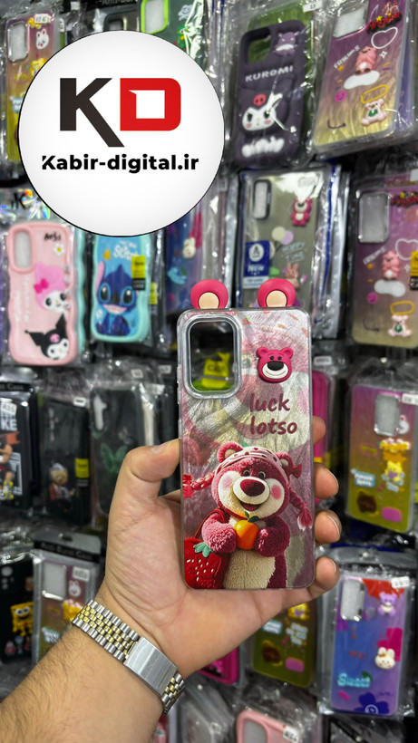 کاور گوشی Galaxy A32 4G سامسونگ فانتزی سخت Hard لیزری عروسکی برجسته خرس صورتی کیوت