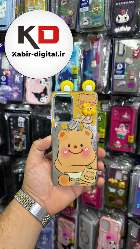 کاور گوشی Galaxy A52/A52s سامسونگ فانتزی سخت Hard لیزری عروسکی برجسته خرس زرد کیوت