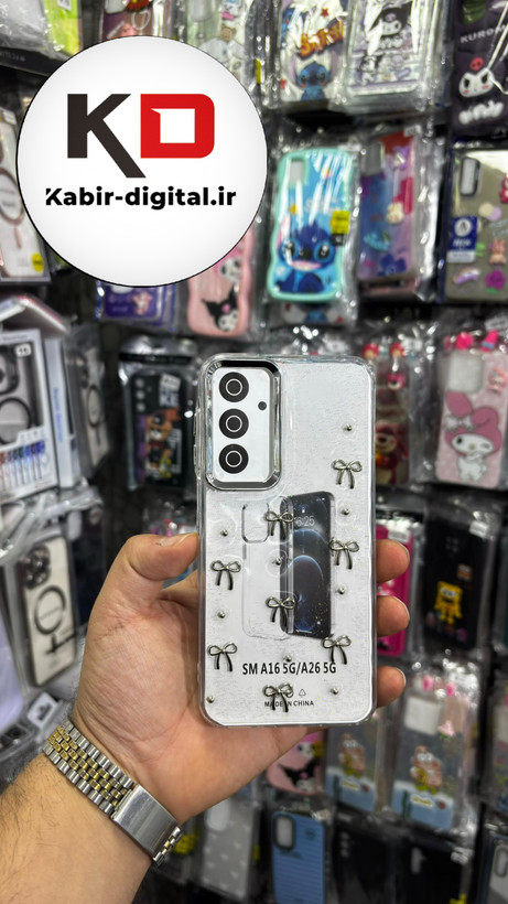 قاب گوشی Galaxy A16 / A26/A17 سامسونگ لاکچری شفاف رزینی طرح شاین لنز کرومی طرح پاپیون کرومی