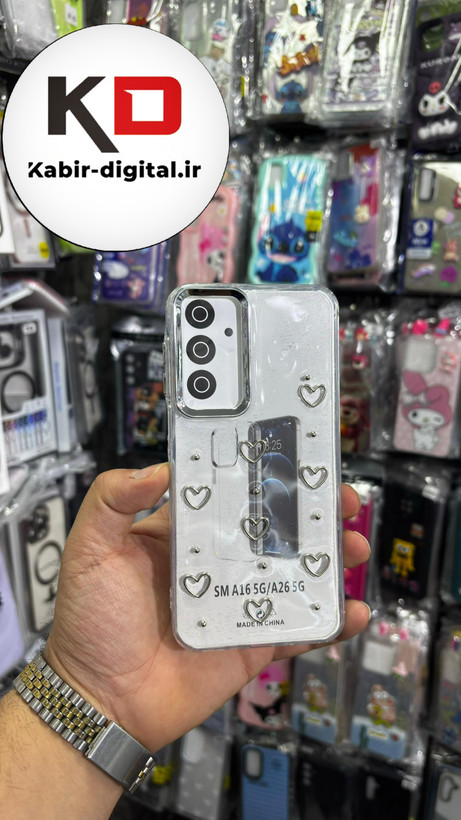 قاب گوشی Galaxy A16 / A26/A17 سامسونگ لاکچری شفاف رزینی طرح شاین لنز کرومی طرح قلب