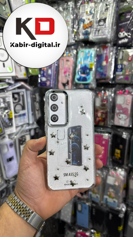قاب گوشی Galaxy A55/A35سامسونگ لاکچری شفاف رزینی طرح شاین لنز کرومی طرح ستاره