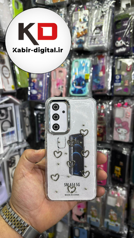 قاب گوشی Galaxy A54سامسونگ لاکچری شفاف رزینی طرح شاین لنز کرومی طرح قلب