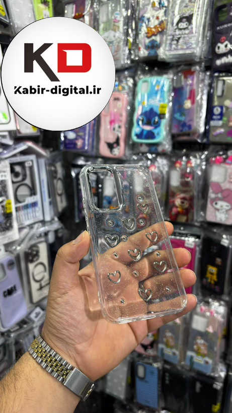 قاب گوشی Galaxy A54سامسونگ لاکچری شفاف رزینی طرح شاین لنز کرومی طرح قلب