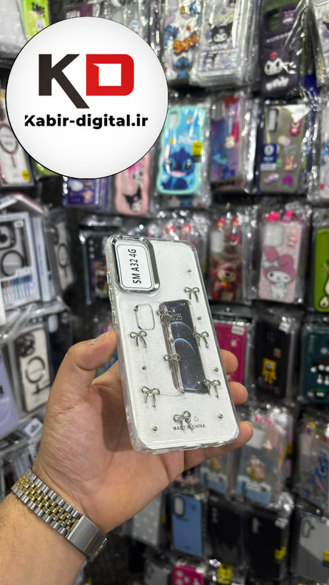 قاب گوشی Galaxy A32 4Gسامسونگ لاکچری شفاف رزینی طرح شاین لنز کرومی طرح پاپیون کرومی