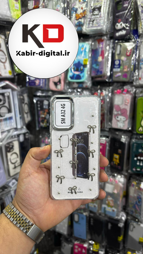 قاب گوشی Galaxy A32 4Gسامسونگ لاکچری شفاف رزینی طرح شاین لنز کرومی طرح پاپیون کرومی