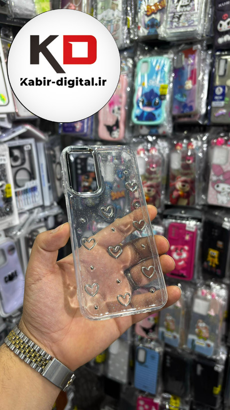 قاب گوشی Galaxy A14سامسونگ لاکچری شفاف رزینی طرح شاین لنز کرومی طرح قلب