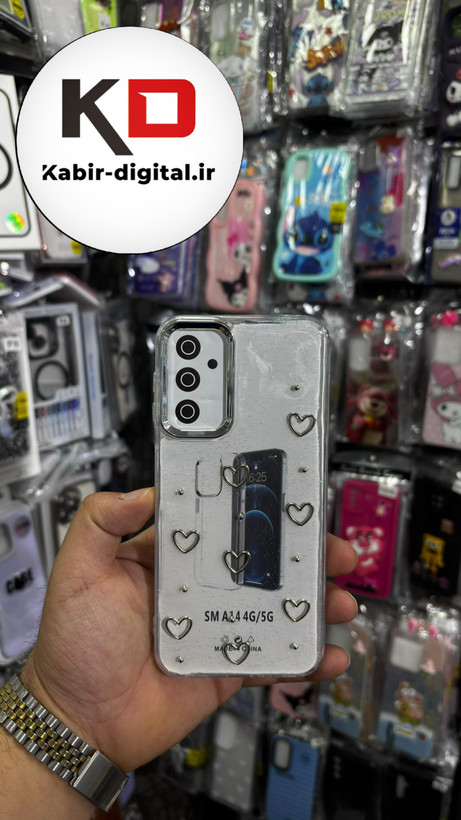 قاب گوشی Galaxy A14سامسونگ لاکچری شفاف رزینی طرح شاین لنز کرومی طرح قلب