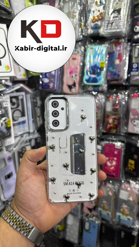 قاب گوشی Galaxy A14سامسونگ لاکچری شفاف رزینی طرح شاین لنز کرومی طرح قلب