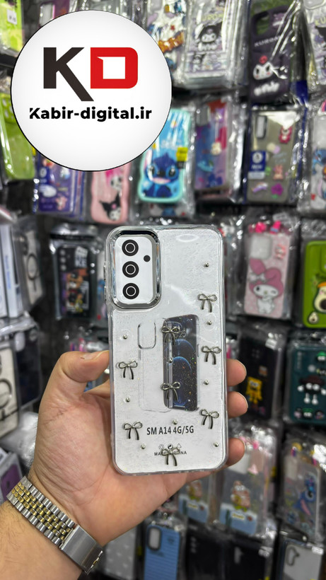 قاب گوشی Galaxy A14سامسونگ لاکچری شفاف رزینی طرح شاین لنز کرومی طرح پاپیون کرومی