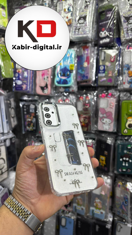 قاب گوشی Galaxy A14سامسونگ لاکچری شفاف رزینی طرح شاین لنز کرومی طرح پاپیون کرومی
