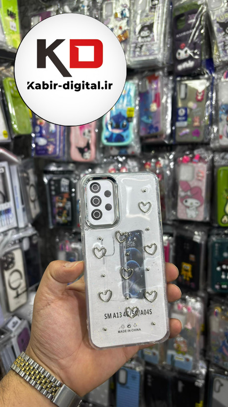 قاب گوشی Galaxy A13/A23/M13/A04sسامسونگ لاکچری شفاف رزینی طرح شاین لنز کرومی طرح قلب