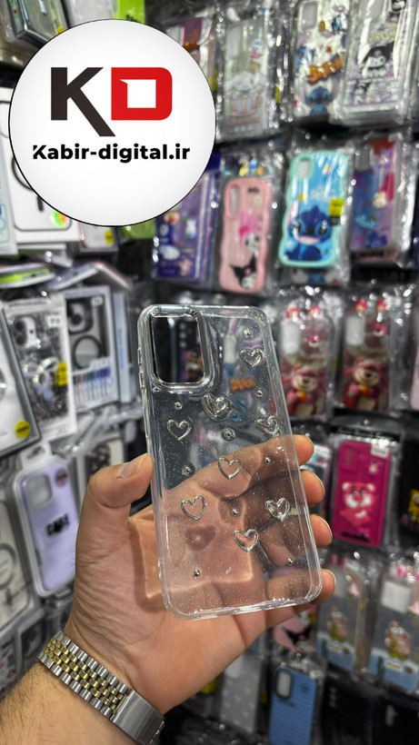 قاب گوشی Galaxy A13/A23/M13/A04sسامسونگ لاکچری شفاف رزینی طرح شاین لنز کرومی طرح قلب
