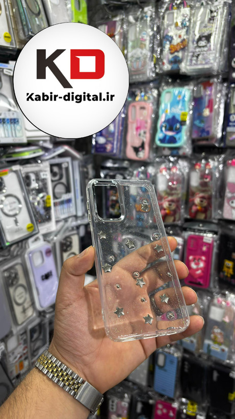 قاب گوشی Galaxy A13/A23/M13/A04sسامسونگ لاکچری شفاف رزینی طرح شاین لنز کرومی طرح ستاره
