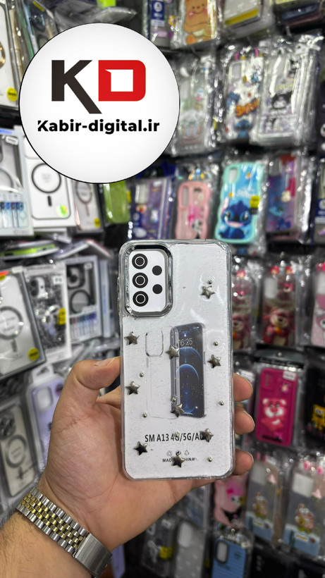 قاب گوشی Galaxy A13/A23/M13/A04sسامسونگ لاکچری شفاف رزینی طرح شاین لنز کرومی طرح ستاره