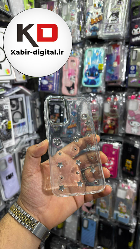 قاب گوشی Galaxy A15سامسونگ لاکچری شفاف رزینی طرح شاین لنز کرومی طرح ستاره