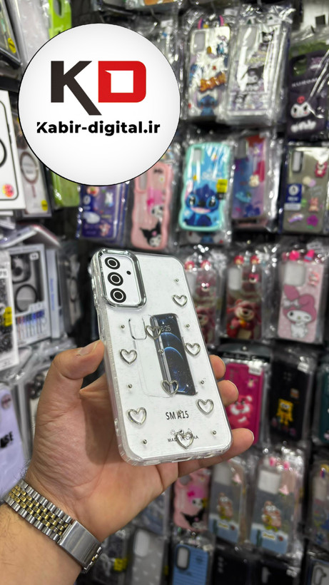 قاب گوشی Galaxy A15سامسونگ لاکچری شفاف رزینی طرح شاین لنز کرومی طرح قلب