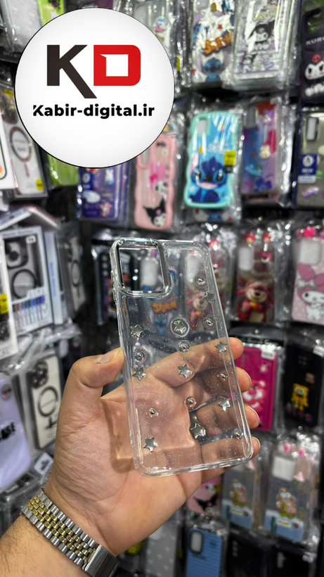 قاب گوشی Galaxy A25/A24سامسونگ لاکچری شفاف رزینی طرح شاین لنز کرومی طرح ستاره