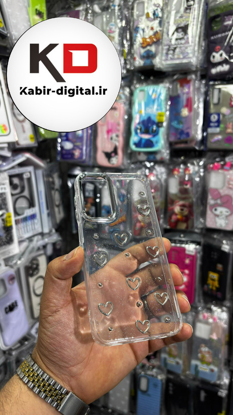 قاب گوشی Galaxy A25/A24سامسونگ لاکچری شفاف رزینی طرح شاین لنز کرومی طرح قلب