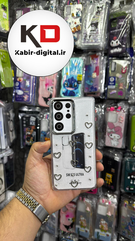 قاب گوشی Galaxy S25 Ultra سامسونگ لاکچری شفاف رزینی طرح شاین لنز کرومی طرح قلب