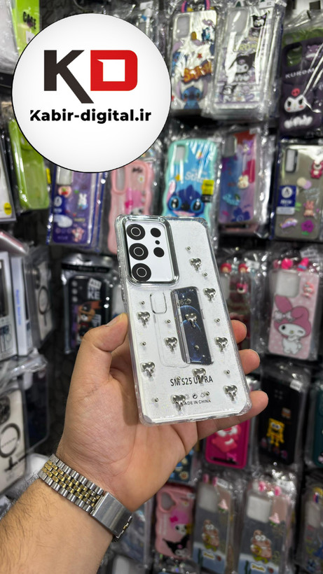 قاب گوشی Galaxy S25 Ultra سامسونگ لاکچری شفاف رزینی طرح شاین لنز کرومی طرح قلب