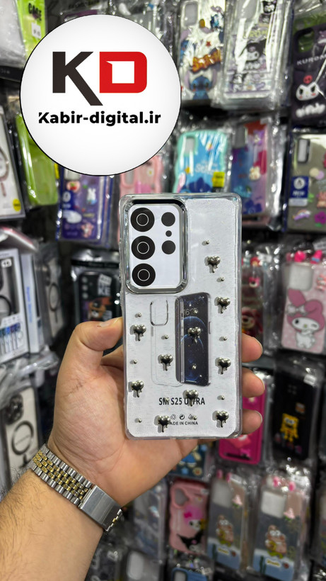 قاب گوشی Galaxy S25 Ultra سامسونگ لاکچری شفاف رزینی طرح شاین لنز کرومی طرح قلب