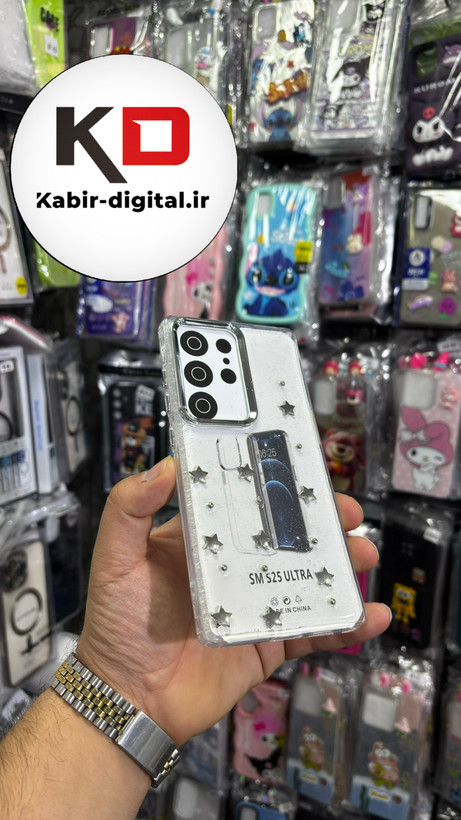 قاب گوشی Galaxy S25 Ultra سامسونگ لاکچری شفاف رزینی طرح شاین لنز کرومی طرح ستاره