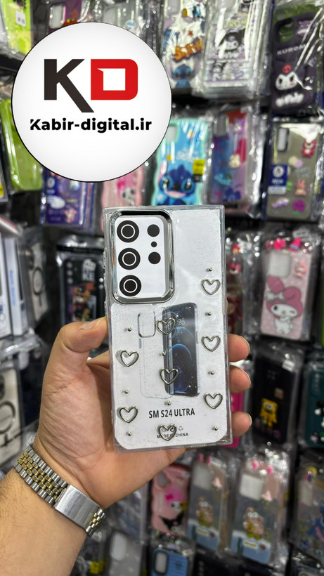 قاب گوشی Galaxy S24 Ultra سامسونگ لاکچری شفاف رزینی طرح شاین لنز کرومی طرح قلب