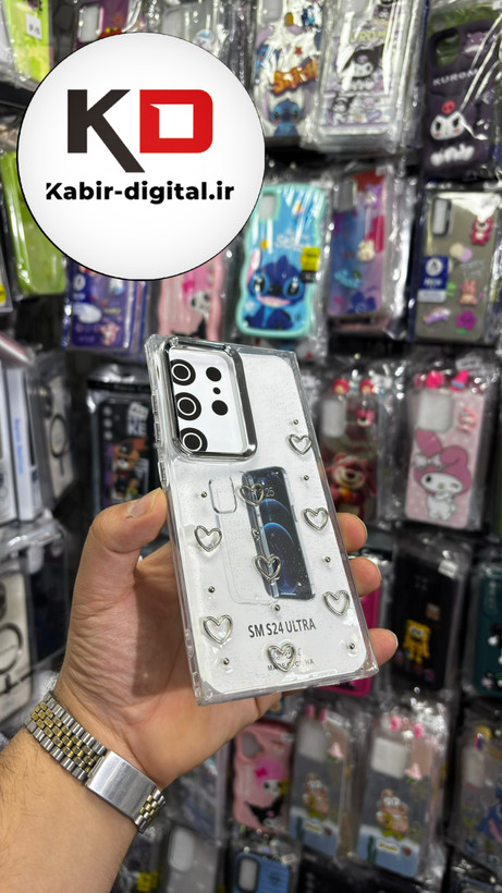 قاب گوشی Galaxy S24 Ultra سامسونگ لاکچری شفاف رزینی طرح شاین لنز کرومی طرح قلب