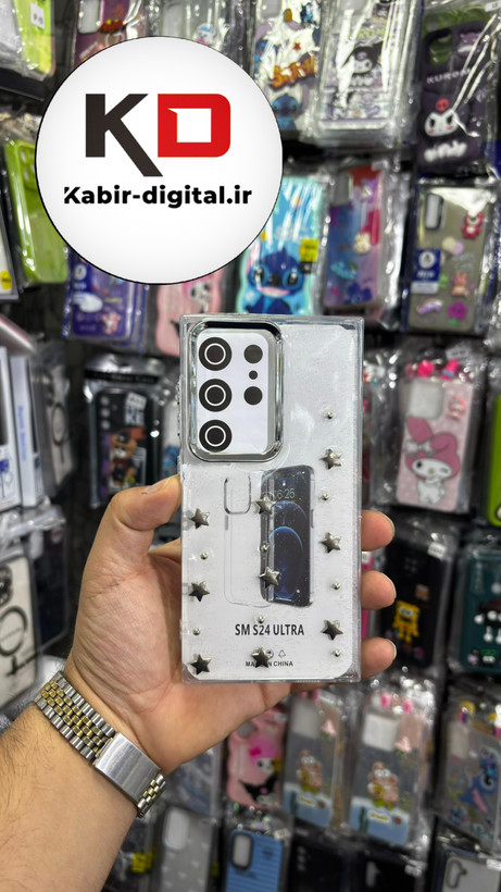 قاب گوشی Galaxy S24 Ultra سامسونگ لاکچری شفاف رزینی طرح شاین لنز کرومی طرح ستاره