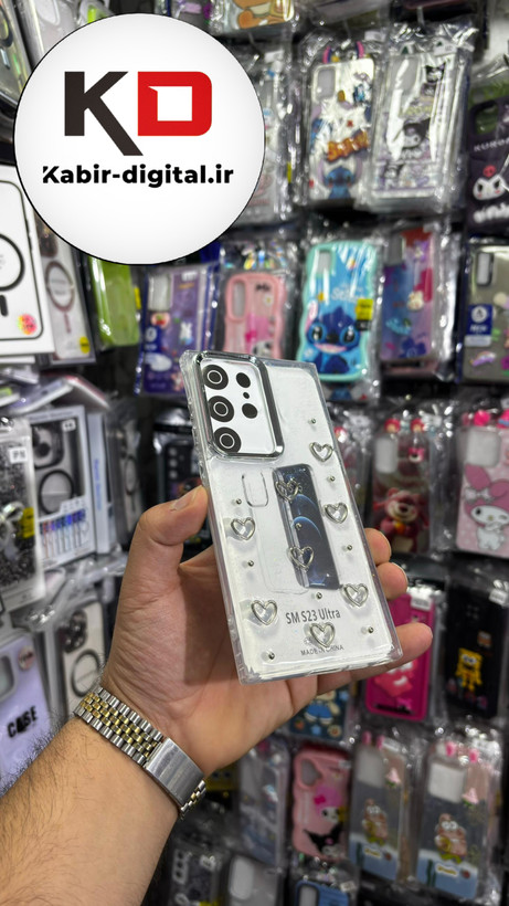 قاب گوشی Galaxy S23 Ultra سامسونگ لاکچری شفاف رزینی طرح شاین لنز کرومی طرح قلب