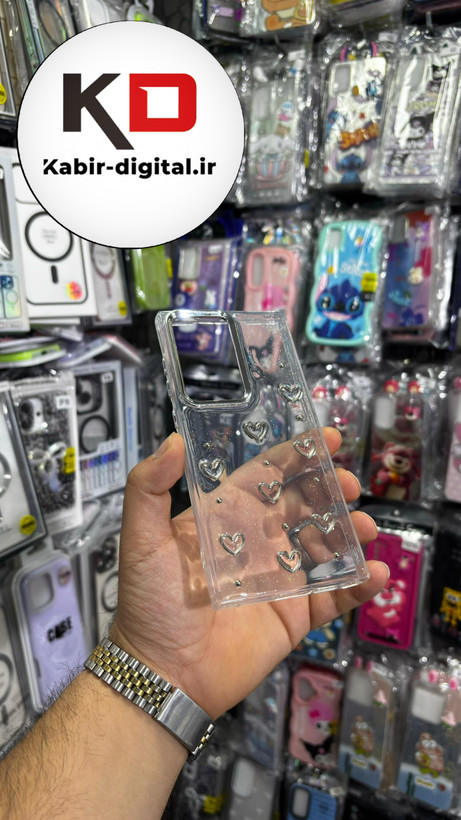 قاب گوشی Galaxy S23 Ultra سامسونگ لاکچری شفاف رزینی طرح شاین لنز کرومی طرح قلب
