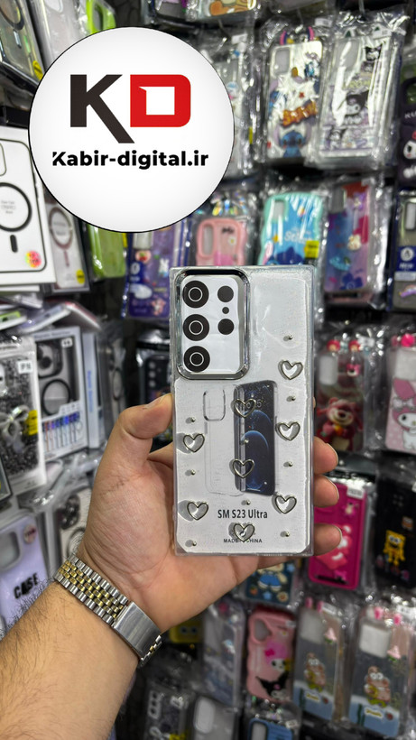قاب گوشی Galaxy S23 Ultra سامسونگ لاکچری شفاف رزینی طرح شاین لنز کرومی طرح قلب