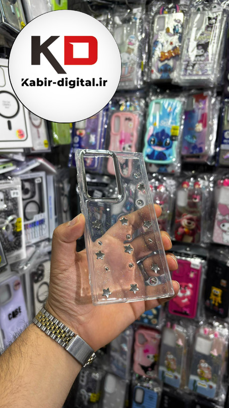 قاب گوشی Galaxy S23 Ultra سامسونگ لاکچری شفاف رزینی طرح شاین لنز کرومی طرح ستاره