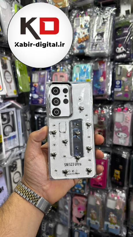 قاب گوشی Galaxy S23 Ultra سامسونگ لاکچری شفاف رزینی طرح شاین لنز کرومی طرح قلب