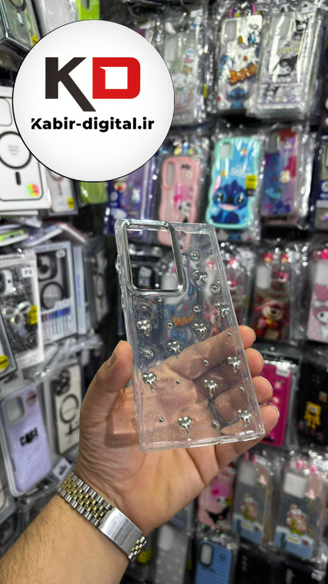 قاب گوشی Galaxy S23 Ultra سامسونگ لاکچری شفاف رزینی طرح شاین لنز کرومی طرح قلب