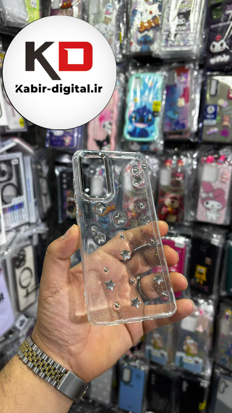 قاب گوشی Galaxy S20 FE سامسونگ لاکچری شفاف رزینی طرح شاین لنز کرومی طرح ستاره