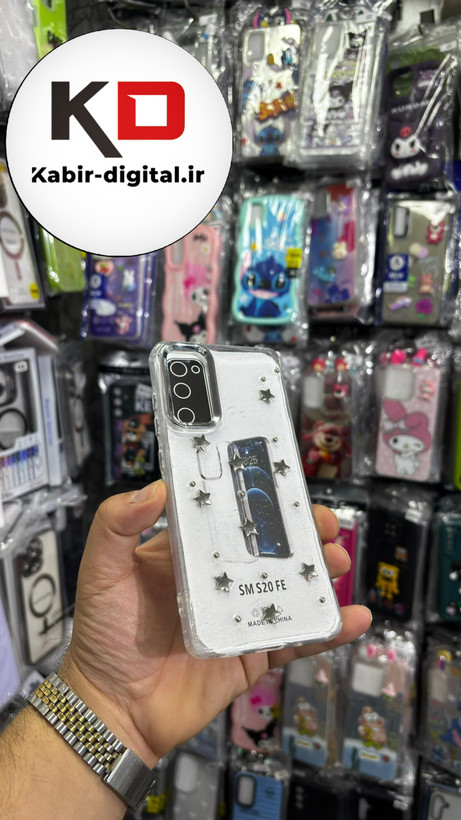 قاب گوشی Galaxy S20 FE سامسونگ لاکچری شفاف رزینی طرح شاین لنز کرومی طرح ستاره