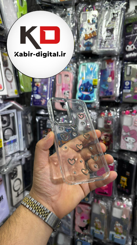 قاب گوشی Galaxy S23 FE سامسونگ لاکچری شفاف رزینی طرح شاین لنز کرومی طرح قلب