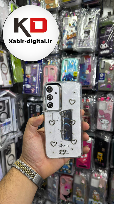 قاب گوشی Galaxy S23 FE سامسونگ لاکچری شفاف رزینی طرح شاین لنز کرومی طرح قلب