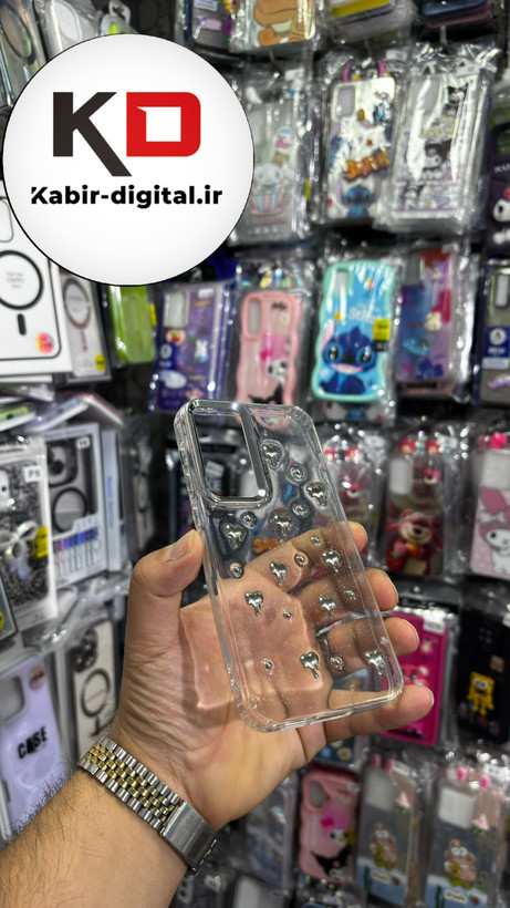 قاب گوشی Galaxy S23 FE سامسونگ لاکچری شفاف رزینی طرح شاین لنز کرومی طرح قلب