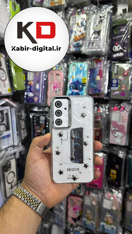 قاب گوشی Galaxy S23 FE سامسونگ لاکچری شفاف رزینی طرح شاین لنز کرومی طرح ستاره