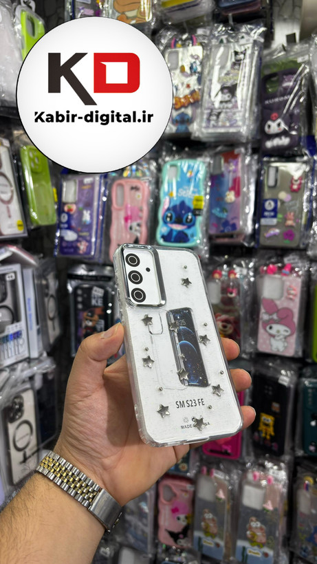 قاب گوشی Galaxy S23 FE سامسونگ لاکچری شفاف رزینی طرح شاین لنز کرومی طرح ستاره