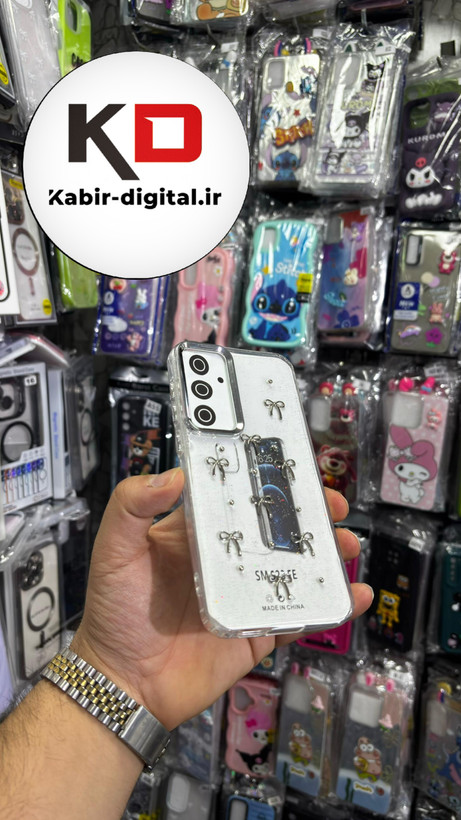 قاب گوشی Galaxy S23 FE سامسونگ لاکچری شفاف رزینی طرح شاین لنز کرومی طرح پاپیون