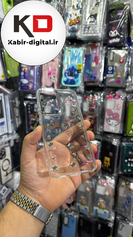 قاب گوشی Galaxy S21 FE سامسونگ لاکچری شفاف رزینی طرح شاین لنز کرومی طرح ستاره