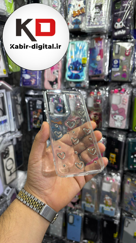 قاب گوشی Galaxy S21 FE سامسونگ لاکچری شفاف رزینی طرح شاین لنز کرومی طرح قلب