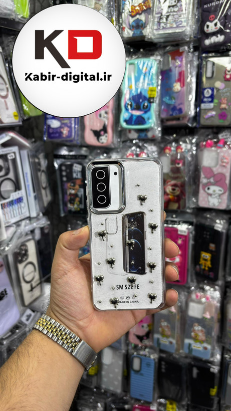 قاب گوشی Galaxy S21 FE سامسونگ لاکچری شفاف رزینی طرح شاین لنز کرومی طرح قلب