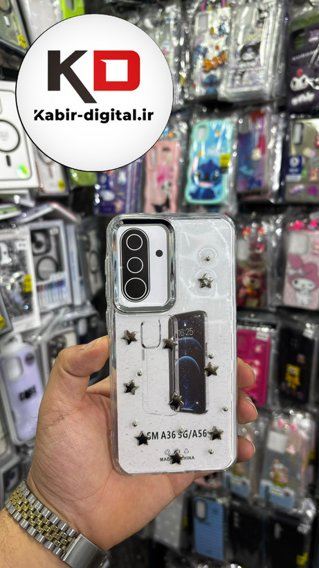 قاب گوشی Galaxy A36 /A56 سامسونگ لاکچری شفاف رزینی طرح شاین لنز کرومی طرح ستاره