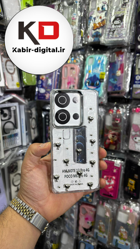 قاب گوشی Redmi Note 13 Pro 4G / Poco M6 Pro 4G / Redmi Note 14S شیائومی لاکچری شفاف رزینی طرح شاین لنز کرومی طرح قلب