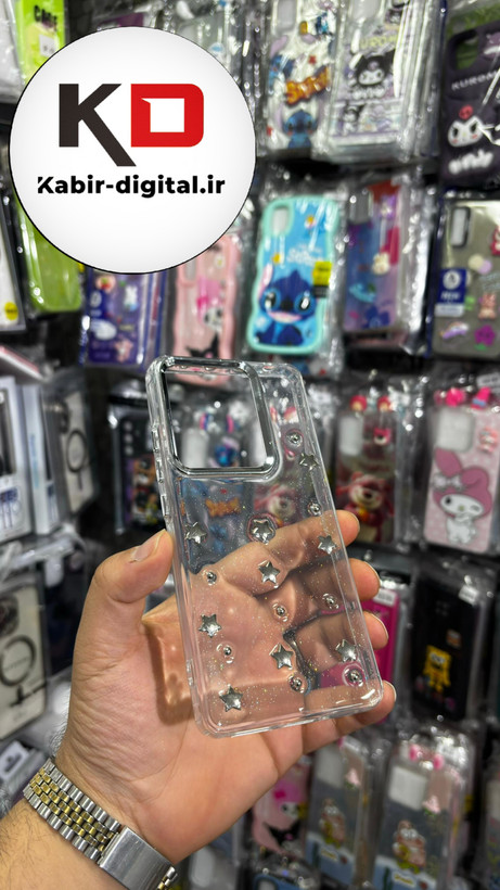 قاب گوشی Redmi Note 13 Pro 4G / Poco M6 Pro 4G / Redmi Note 14S شیائومی لاکچری شفاف رزینی طرح شاین لنز کرومی طرح ستاره