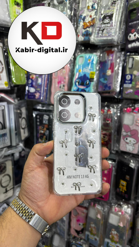 قاب گوشی Redmi Note 13 شیائومی لاکچری شفاف رزینی طرح شاین لنز کرومی طرح پاپیون